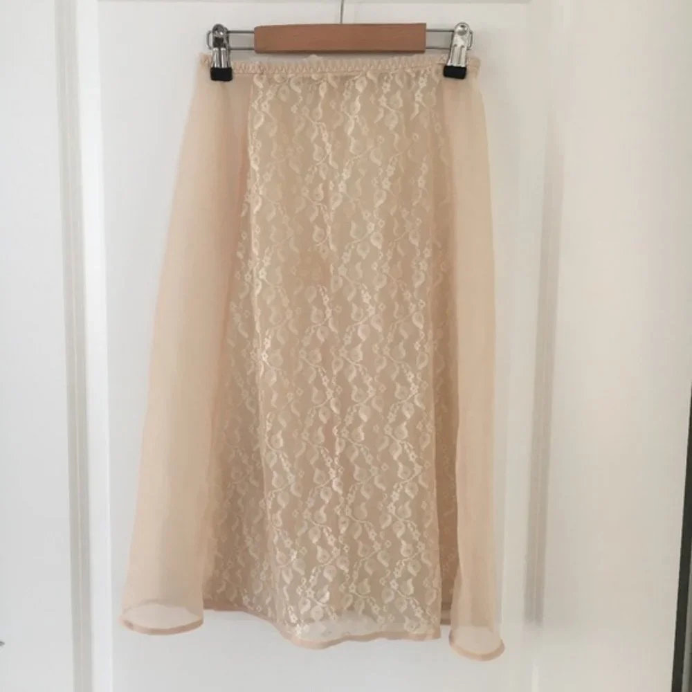 Vintage 80s Underskirt Skirt Size S 80s Nude Sheer Beige Semi Sheer Midi - Picture 5 of 8